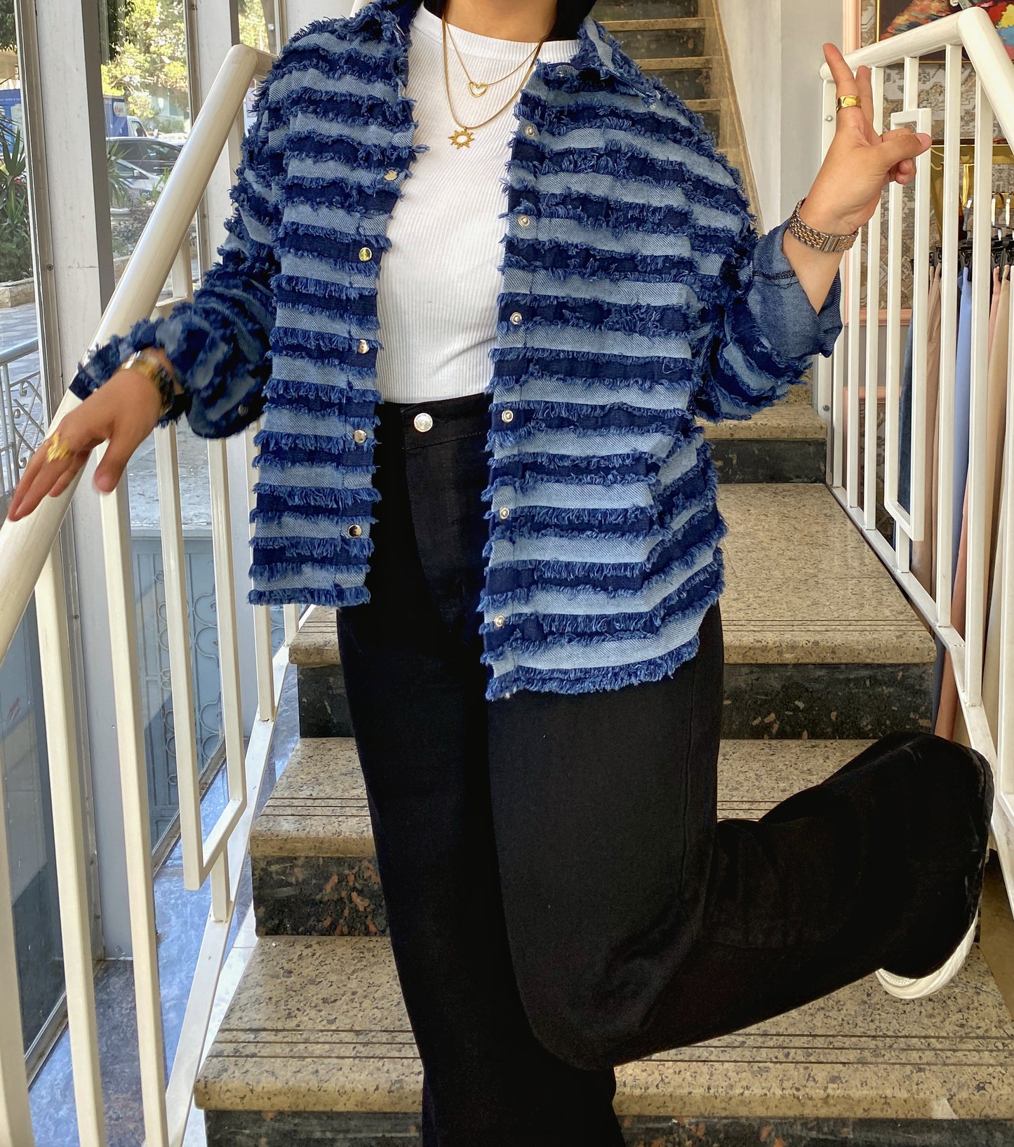 Stripped denim shirt